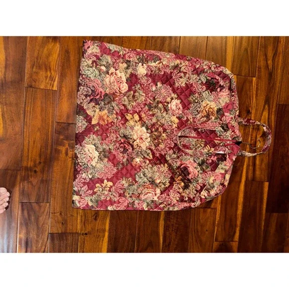 Vintage Quilted FloralGarment Bag Burgundy Rose Travel Suit Dress Cover